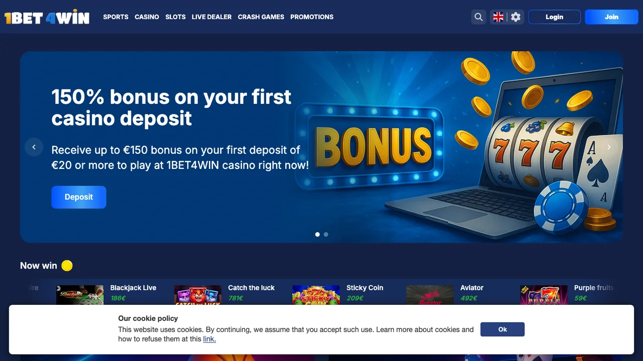 1bet4win official casino website screenshot