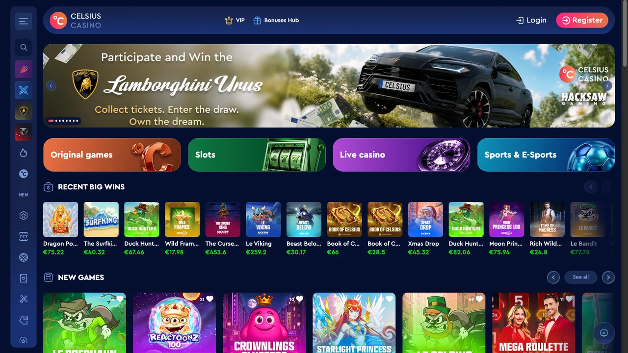 Celsius Casino official casino website screenshot