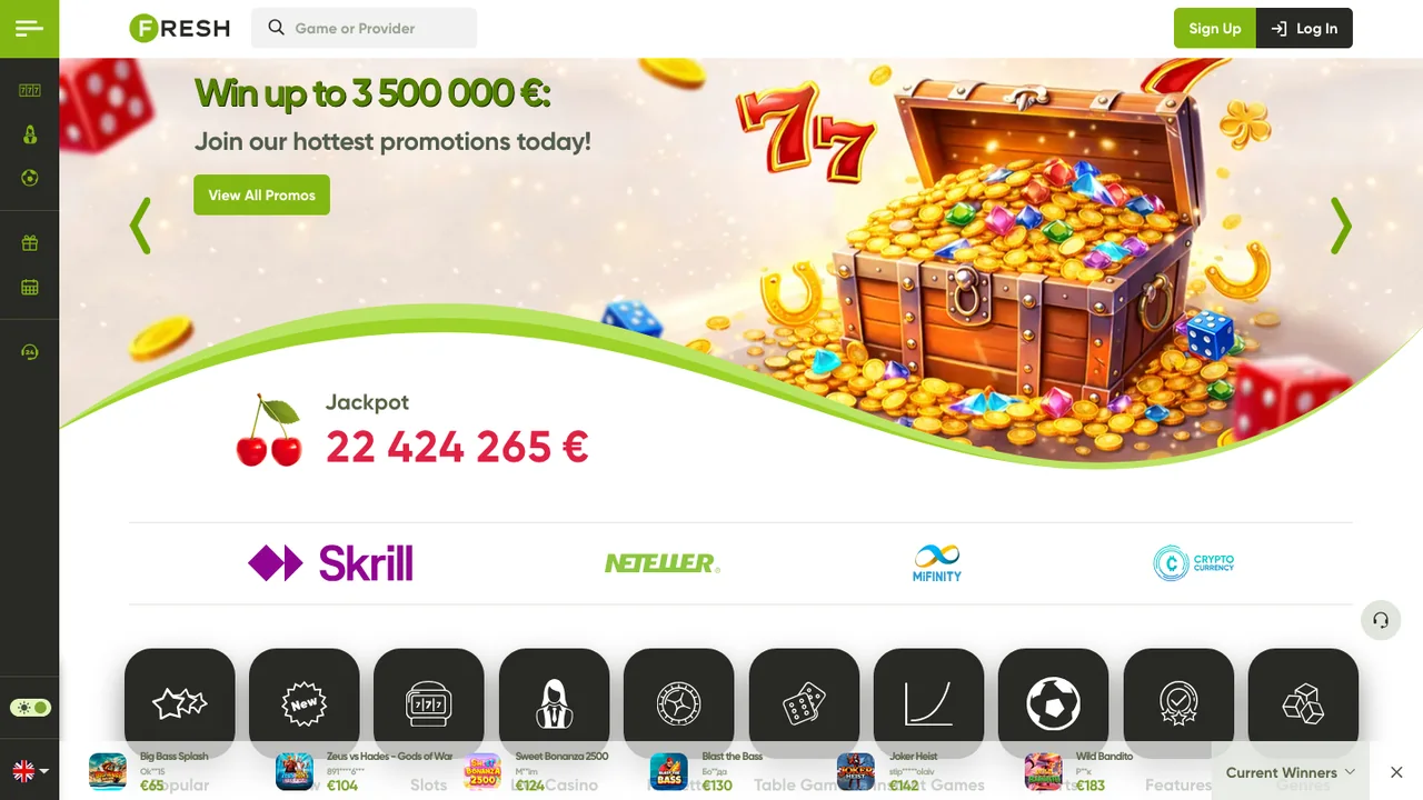 Fresh Casino official casino website screenshot