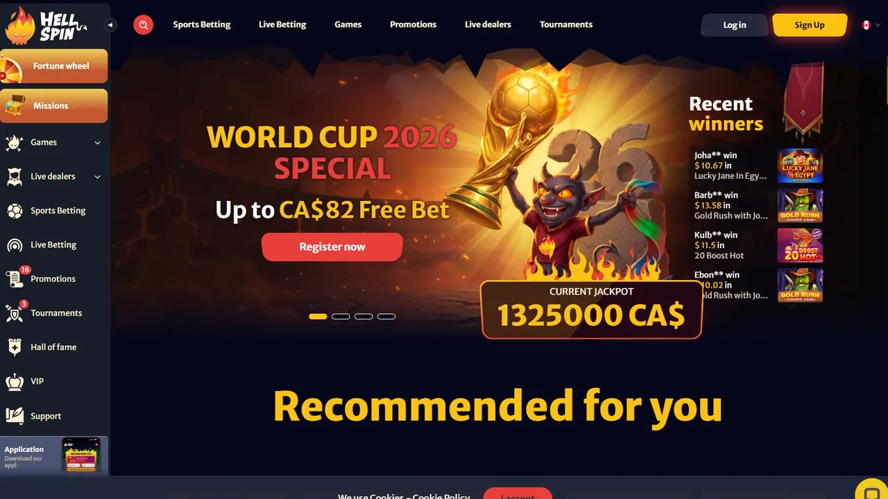 HellSpin official casino website screenshot