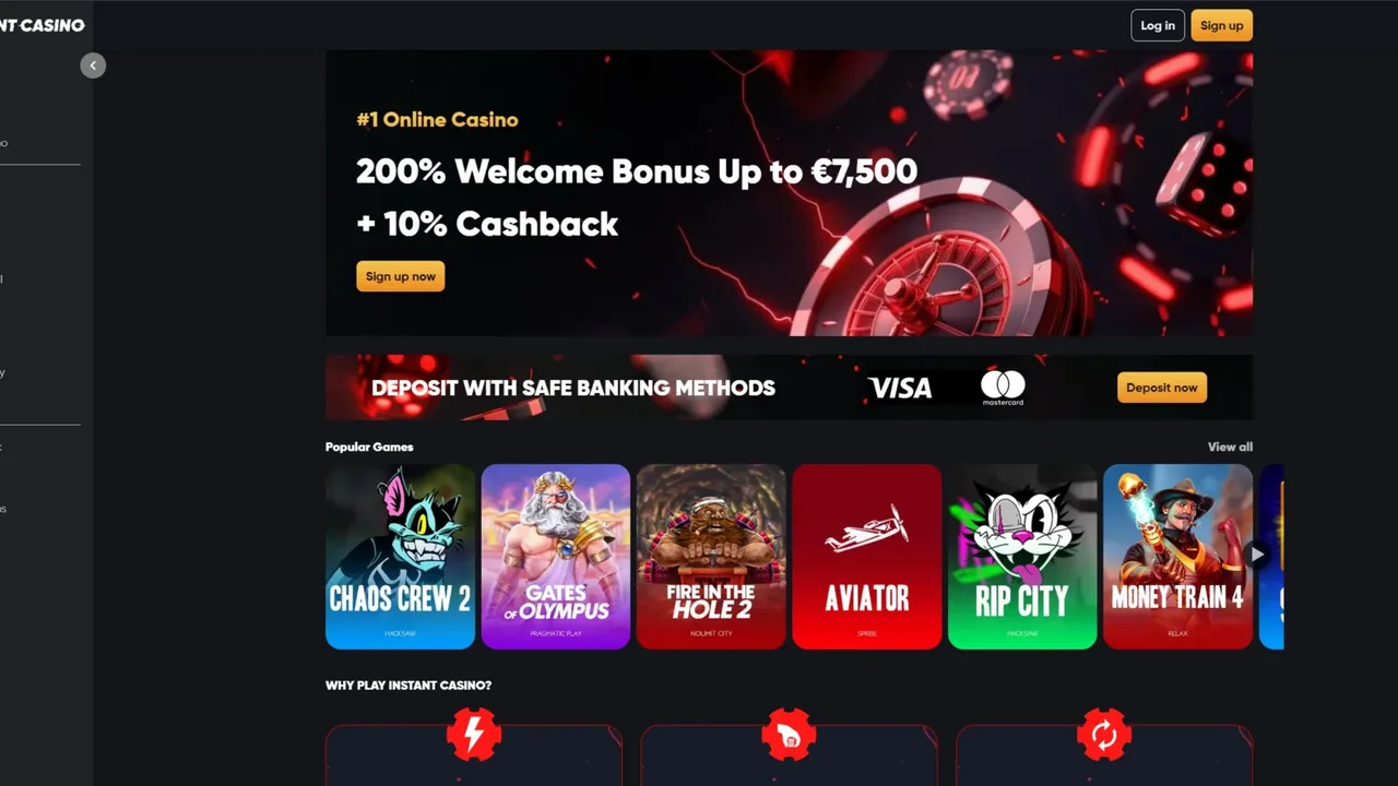 Instant Casino official casino website screenshot