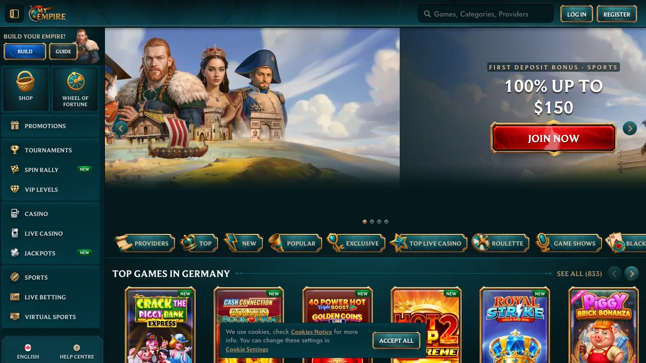 MyEmpire official casino website screenshot