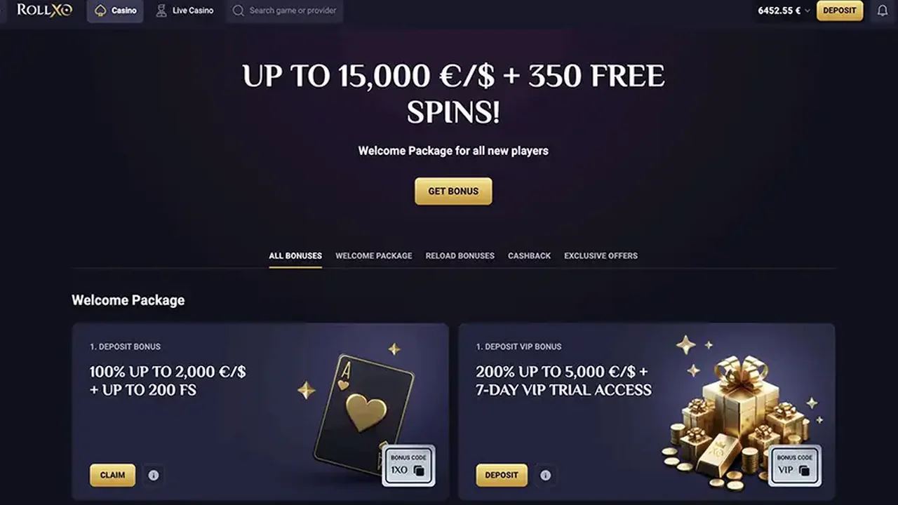 RollXO Casino official casino website screenshot