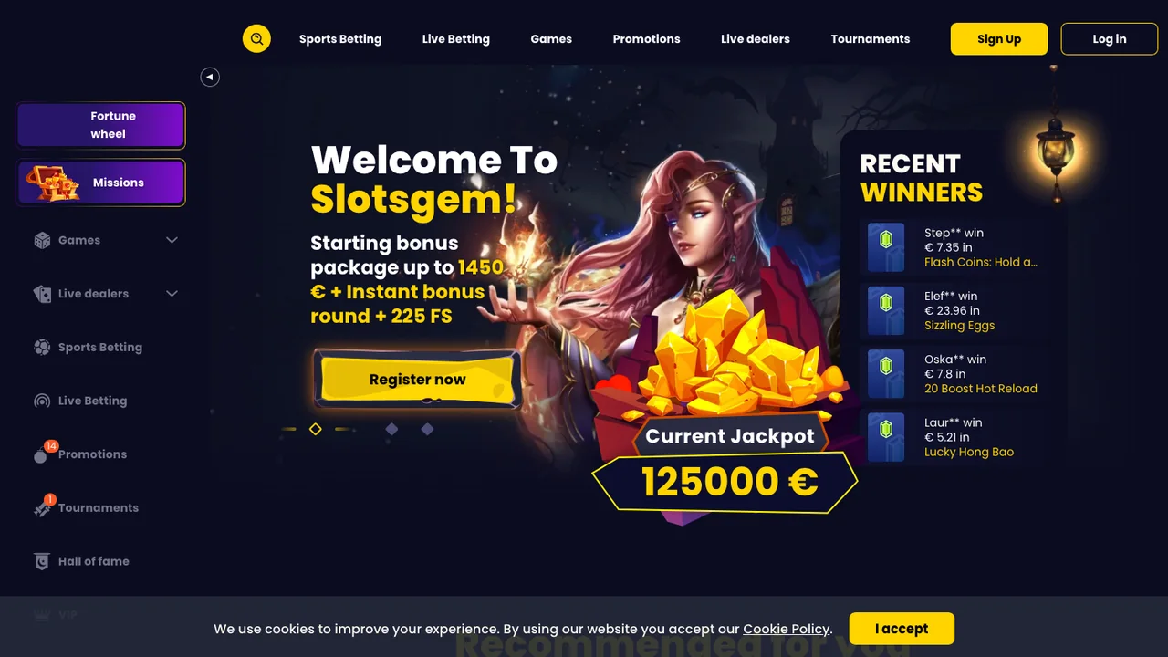 SlotsGem official casino website screenshot