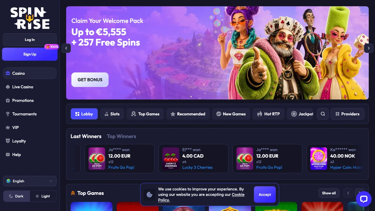 Spinrise official casino website screenshot