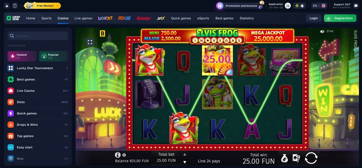 Elvis frog 50 free spins round with giant symbols on screen Elvis frog 50 free spins round with giant symbols on screen