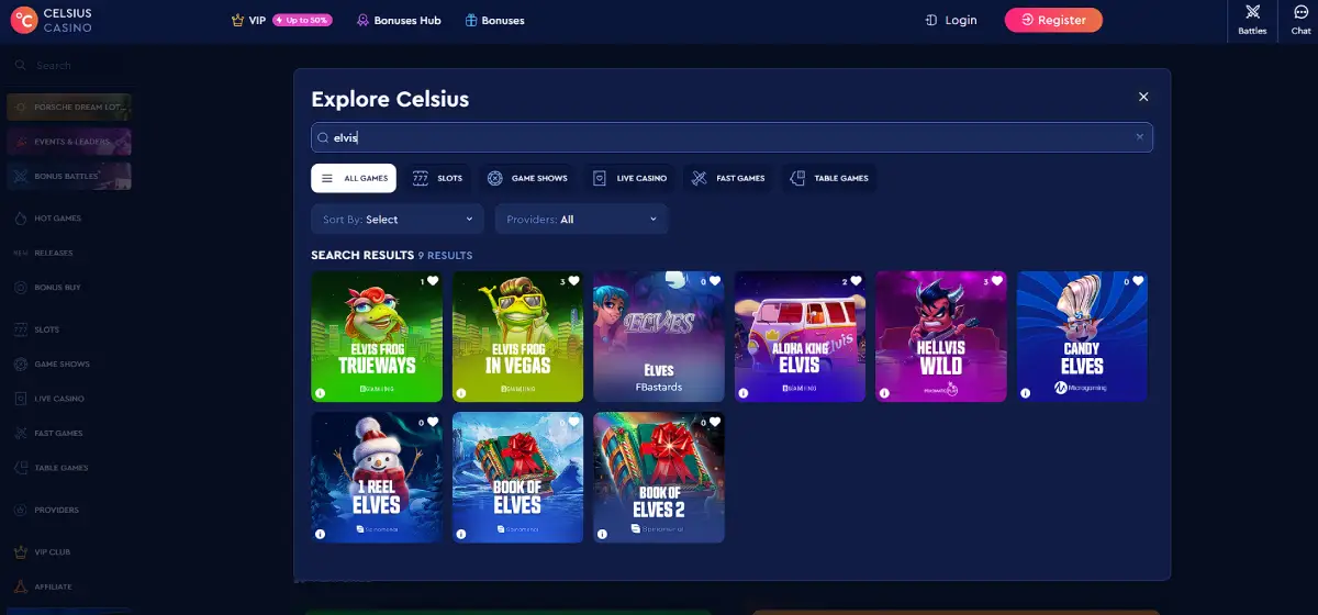 Elvis Frog at Celsius casino game lobby