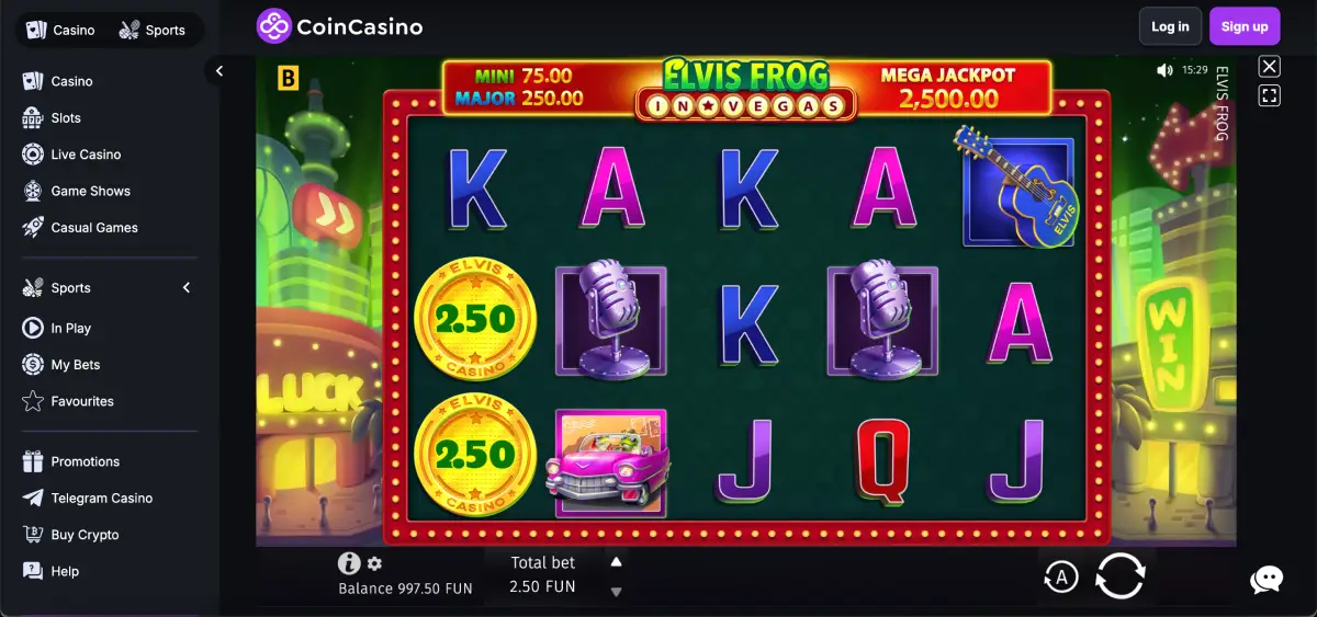 Elvis Frog demo mode on CoinCasino