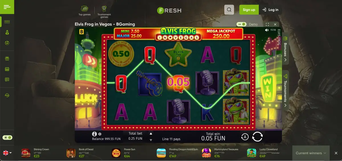 Elvis Frog slot at Fresh Casino gameplay scree Elvis Frog slot at Fresh Casino gameplay scree