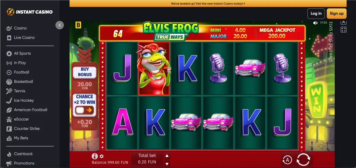 Elvis Frog TRUEWAYS main game interface with 6 reels Elvis Frog TRUEWAYS main game interface with 6 reels