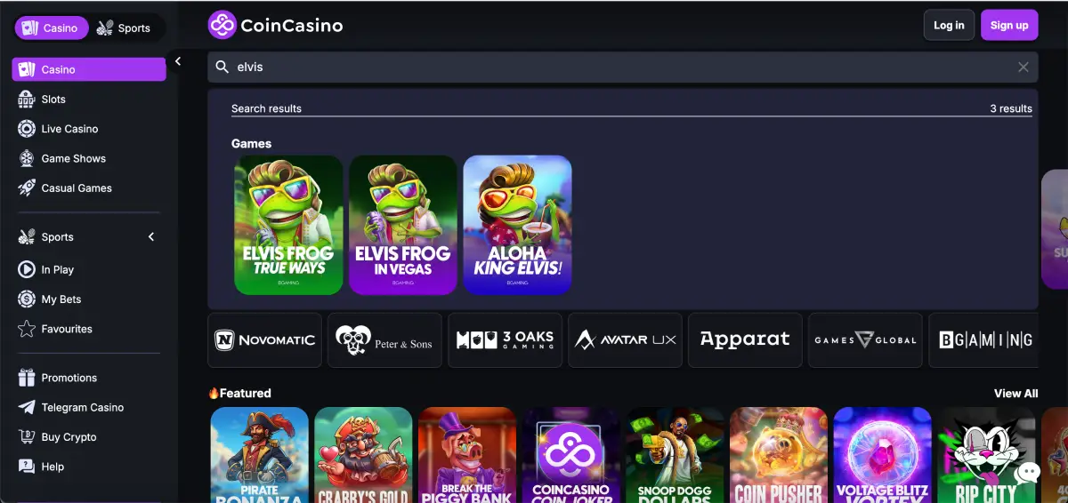 Elvis Frog at CoinCasino fast withdrawal system
