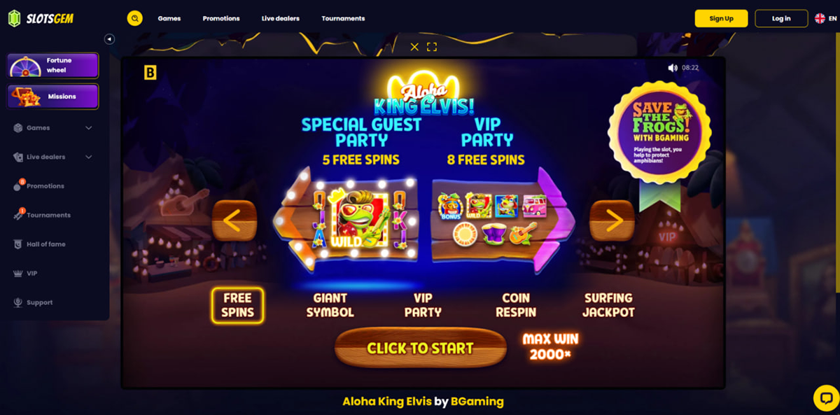 Aloha King Elvis slot gameplay interface and reels