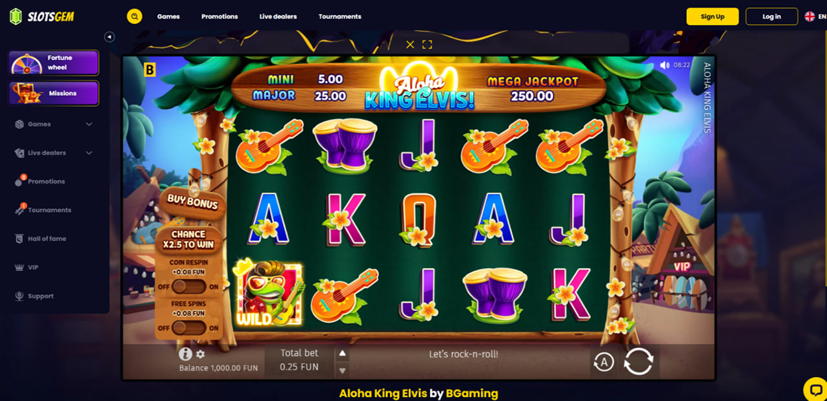 Symbols and payouts in the Aloha King Elvis slot game