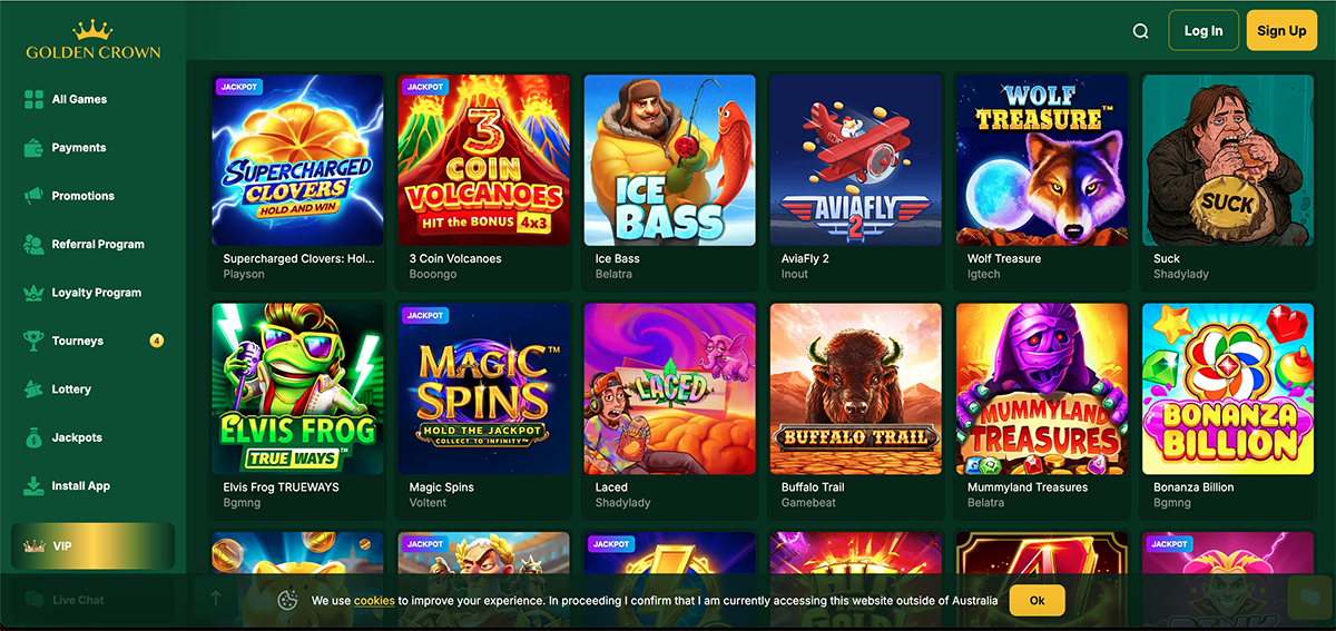 Golden Crown casino overview interface and main platform features