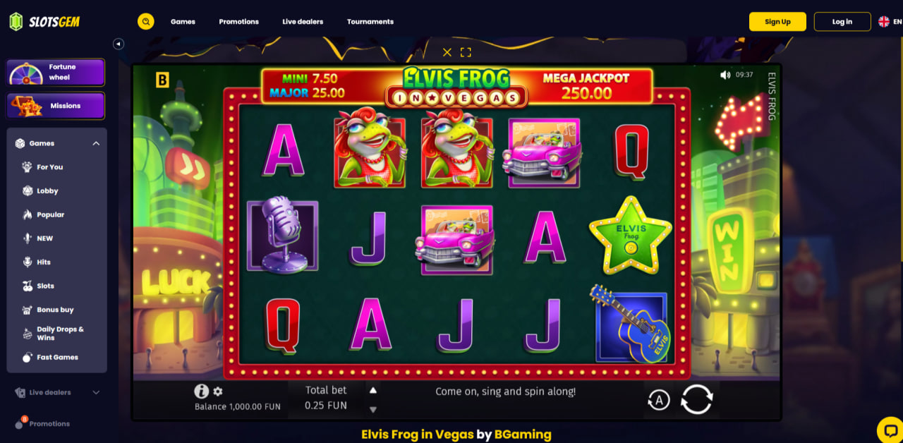 How to play Elvis Frog in Vegas at Slotsgem through the casino lobby